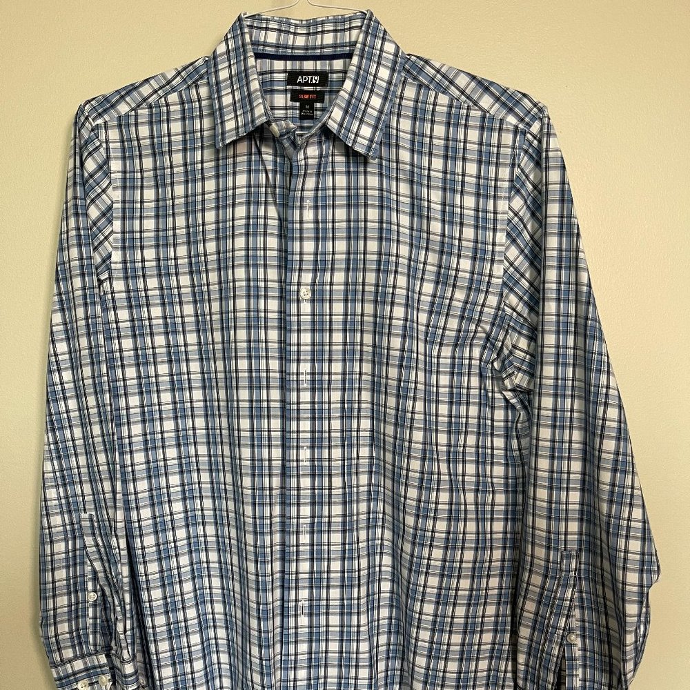 Apt 9 Men's Slim Fit Long Sleeve Button Up | Color: Blue/White | Size: M
